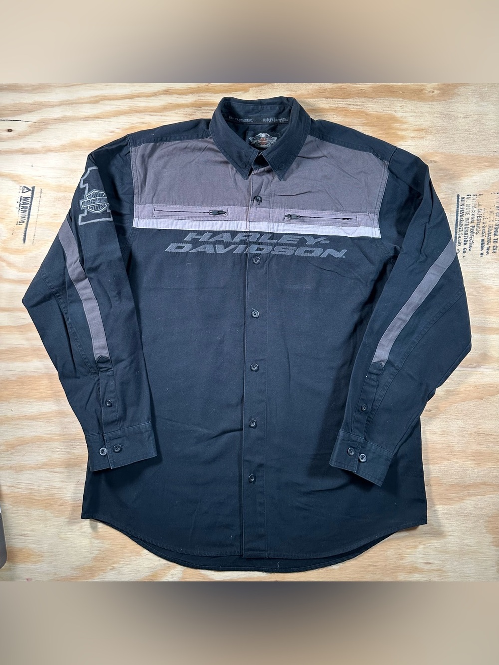 Harley-Davidson Black and Gray Long-Sleeve Button Shirt